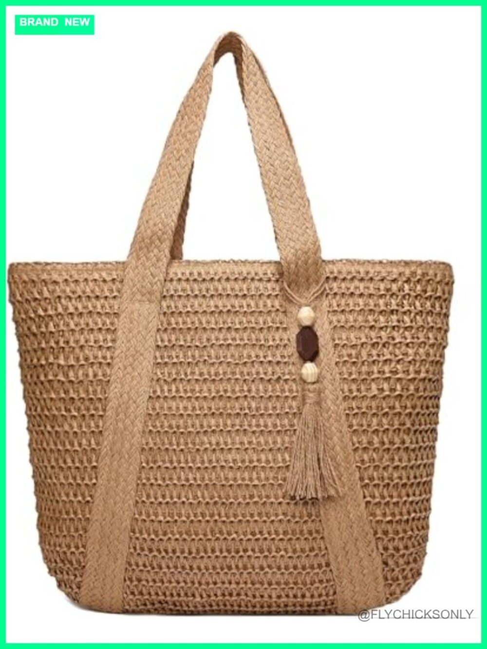 Hollow Out Straw Beach Bag, Woven Crochet Tote with Lining, Boho Shoulder Purse